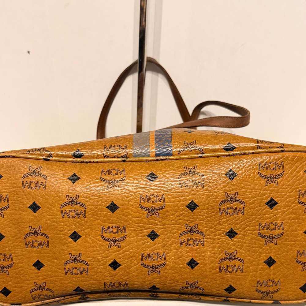 MCM Tan Tote with Blue Stripes - Picture 10 of 11